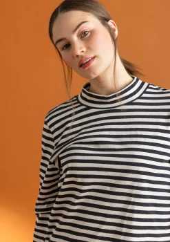 Gestreiftes Stehkragenshirt aus Bio-Baumwolle